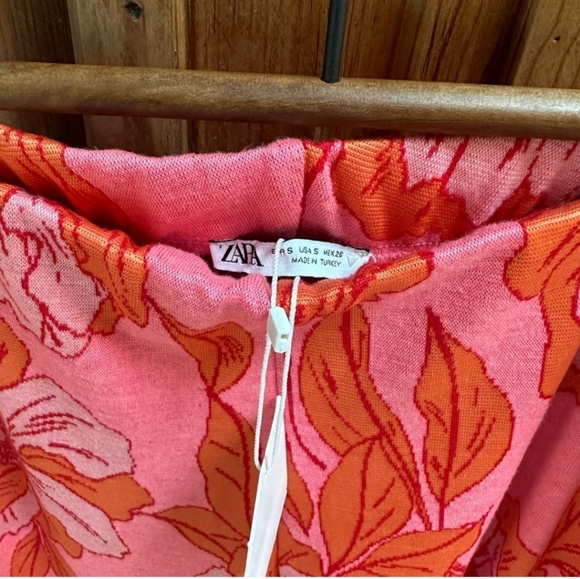 Zara Pink Orange Floral Print Jacquard Crop Top Pants 2 Piece Set small - Picture 11 of 14